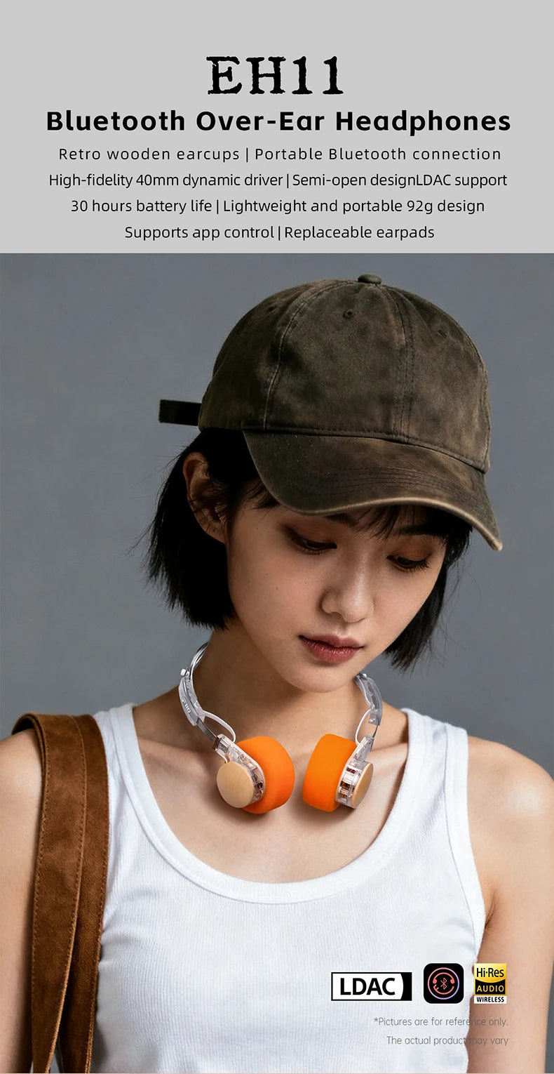 Auriculares Bluetooth On-Ear FIIO EH11 – Diadema inalámbrica Hi-Res LDAC con graves, batería de 30H, conexión a dos dispositivos y diseño retro ligero