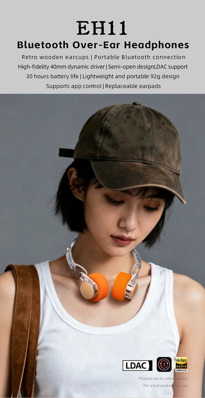 Auriculares Bluetooth On-Ear FIIO EH11 – Diadema inalámbrica Hi-Res LDAC con graves, batería de 30H, conexión a dos dispositivos y diseño retro ligero