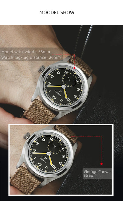 Classic Retro Arrow Pilot Watch Male Mens WWII 12 Mechanical Satch Manual Hand Wind Luminous Stain Steel Merkur 38mm Case