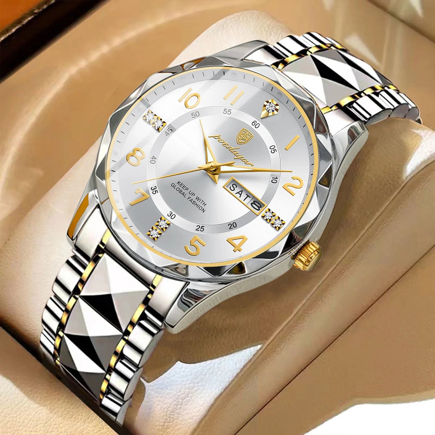 POEDAGAR Top Business Men Quartz Watch Waterproof Date Week Luminous Wristwatch Stainless Steel Fashion Men's Watches Man Clock