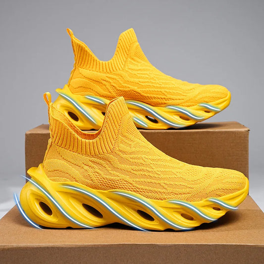 Classic Fashion Yellow Men's Running Shoes Comfort Socks Shoes Trainers Men Unisex Athletic Shoes Big Size 46 Zapatillas Hombre
