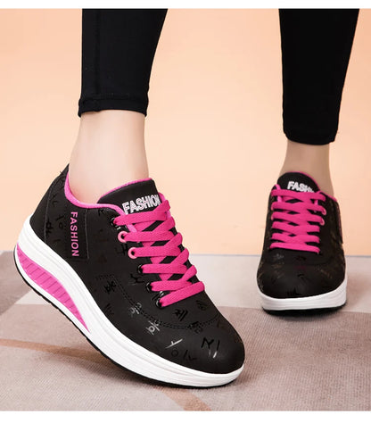 Zapatillas casuales de mujer para exterior con suela gruesa, plataforma de moda, talla grande 42, suela plana, para caminar, deporte, caminatas y running