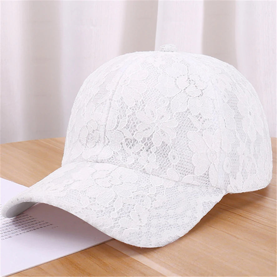 Baseballkappen für Damen im Prinzessinnen-Stil mit Spitzenstickerei und Blumenmuster aus Netzstoff für Frühling und Sommer – atmungsaktive Snapback-Kappen für junge Damen BQ091