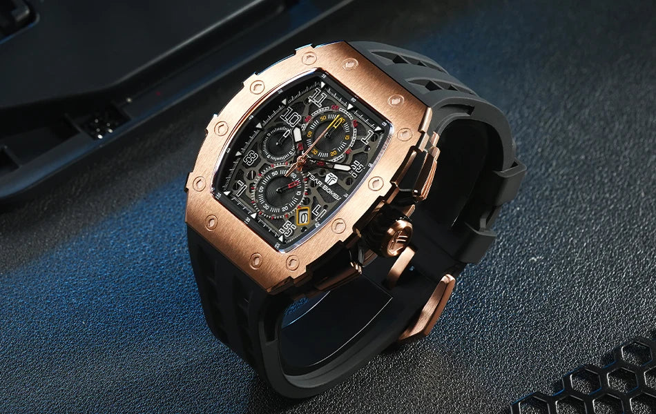 TSAR BOMBA Watch for Men Luxury Brand Tonneau Design Waterproof Clock Stainless Steel Wristwatch Fashion Rectangle Men's Watch