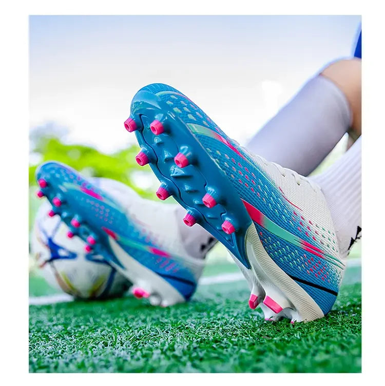 High Top Waterproof Football Boots Men Anti Slip Durable Spikes Design Breathable Lining Outdoor Grass Court Professional Soccer