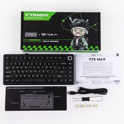 Teclado mecánico inalámbrico EPOMAKER X AULA F75 MAX compacto 75% con distribución ANSI, conexión por cable/Bluetooth/2.4GHz, pantalla TFT y perilla