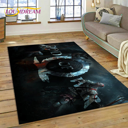 God of War Games Kratos Cartoon 3D Carpet Rug for Bedroom Living Room Home Sofa Decoration,Children Game Large Decor Floor Mat