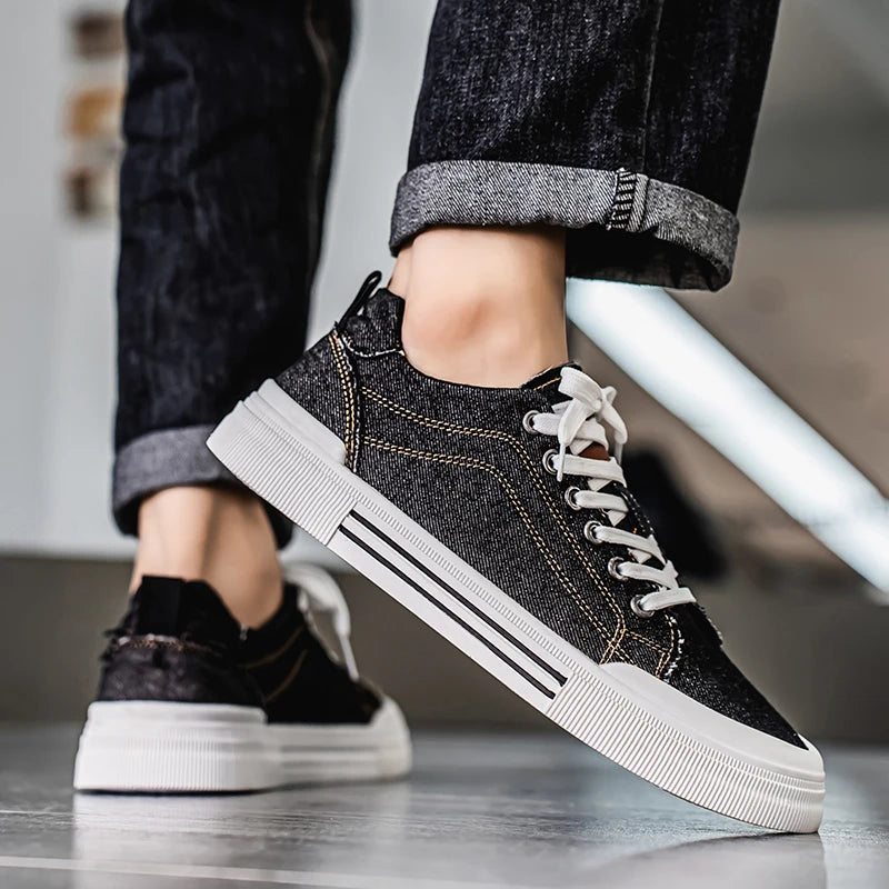 Personalized Spring and Autumn New Men's Shoes, Korean Style Fashionable Large Size Low-Top Casual Shoes, Denim Single Shoes, Versatile Sneakers