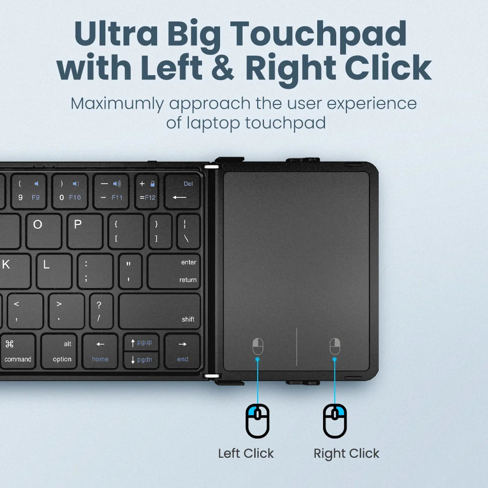 JOMAA Foldable Bluetooth Wireless Keyboard With Touchpad Portable Rechargeable 63 Keys Slim Keyboard for Windows 7/8/10/iOS