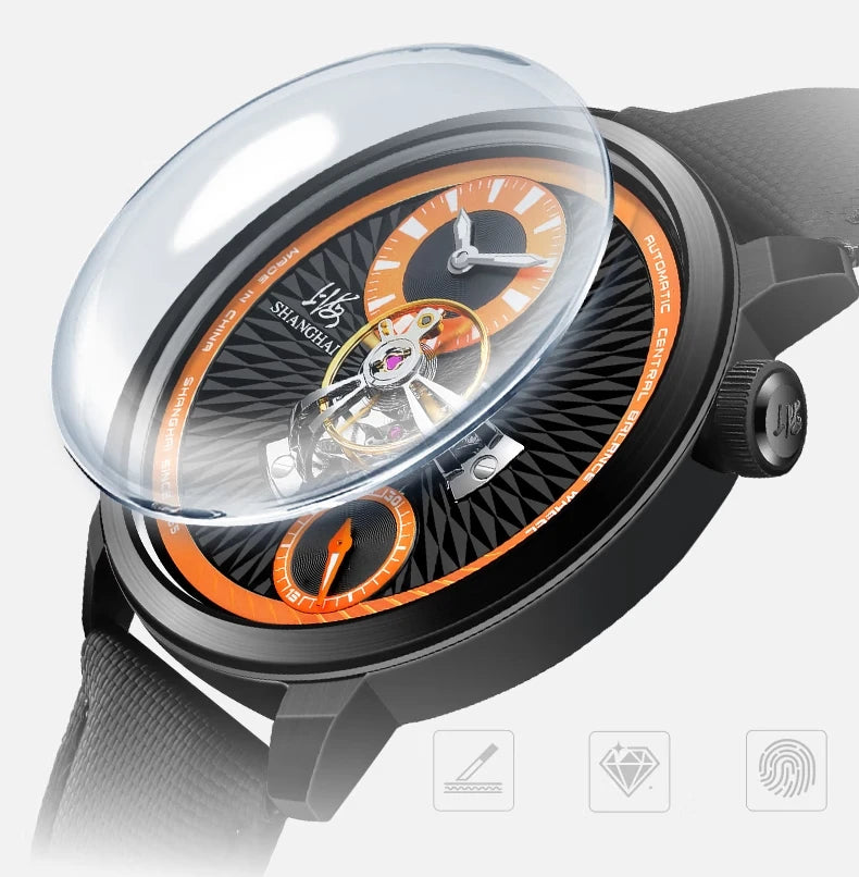 Shanghai Watch Sky Dome Center Flywheel Men's Watches Luminous Automatic Mechanical Wristwatch 50M Water-resistance Watches 2101