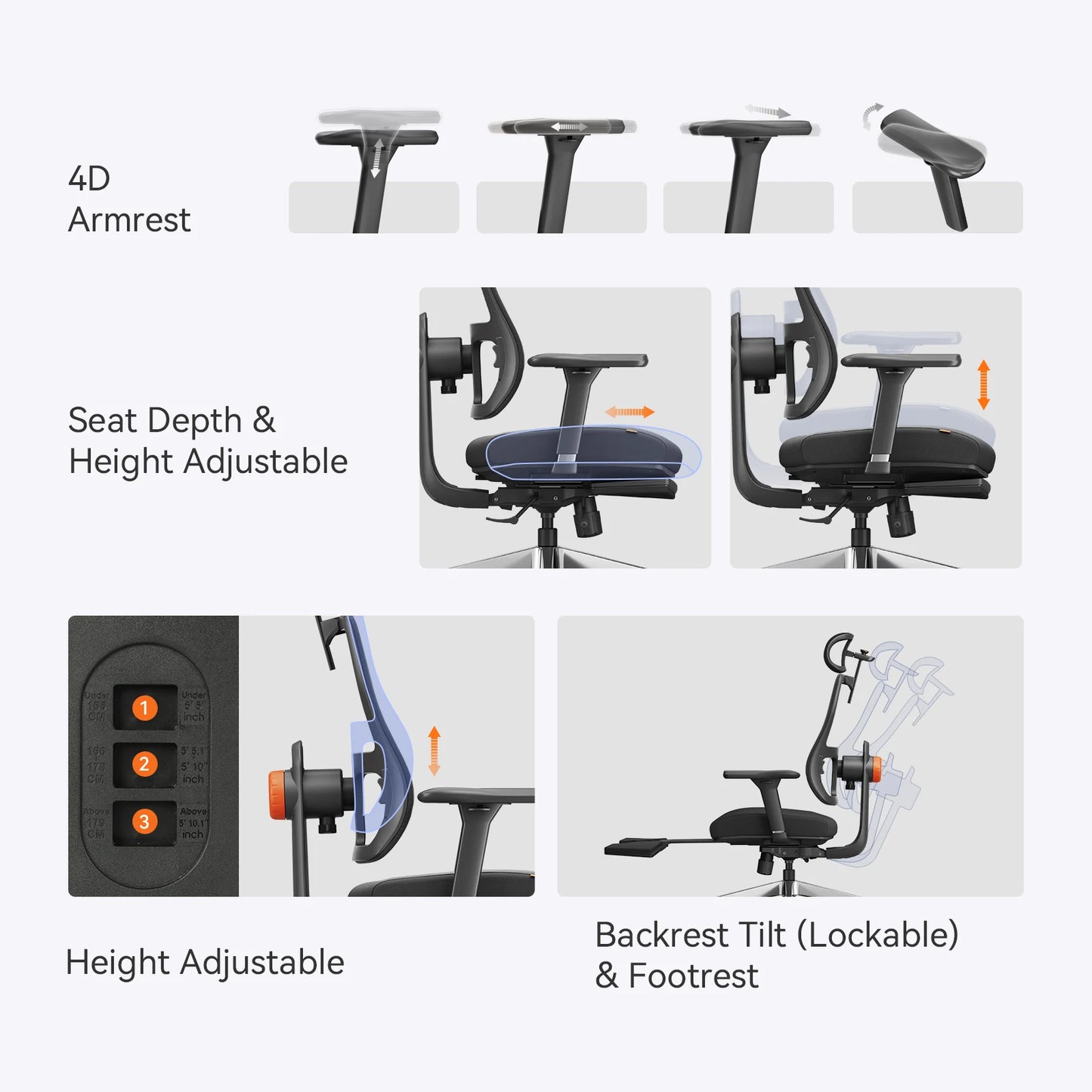 NEWTRAL MAGICH-BPRO Ergonomic Chair with Footrest, Auto-Following Backrest Headrest Office Chair, Adaptive Lower Back Support