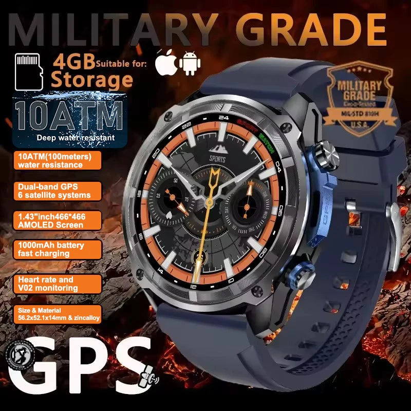 New Men TANK GPS Map Smart Watch Outdoor Compass 1000mAh Large Battery 10ATM Waterproof Bluetooth Call Sports AMOLED Smartwatch