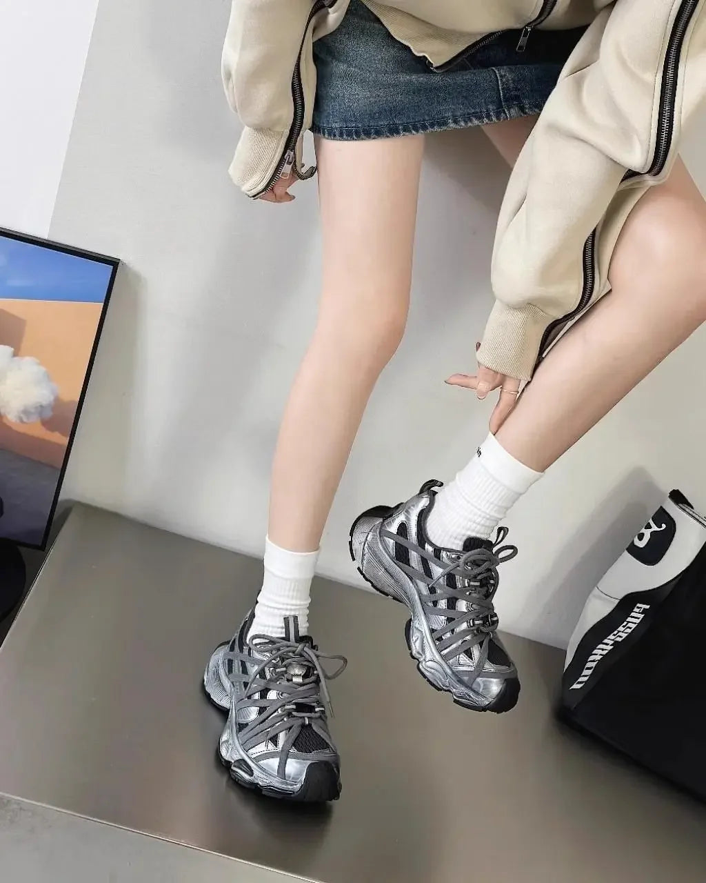 Spring Summer New Style Men and Women Dad Shoes, Thick Bottom Net Surface Sports Shoes, Trendy, Versatile, Breathable Tie Shoes