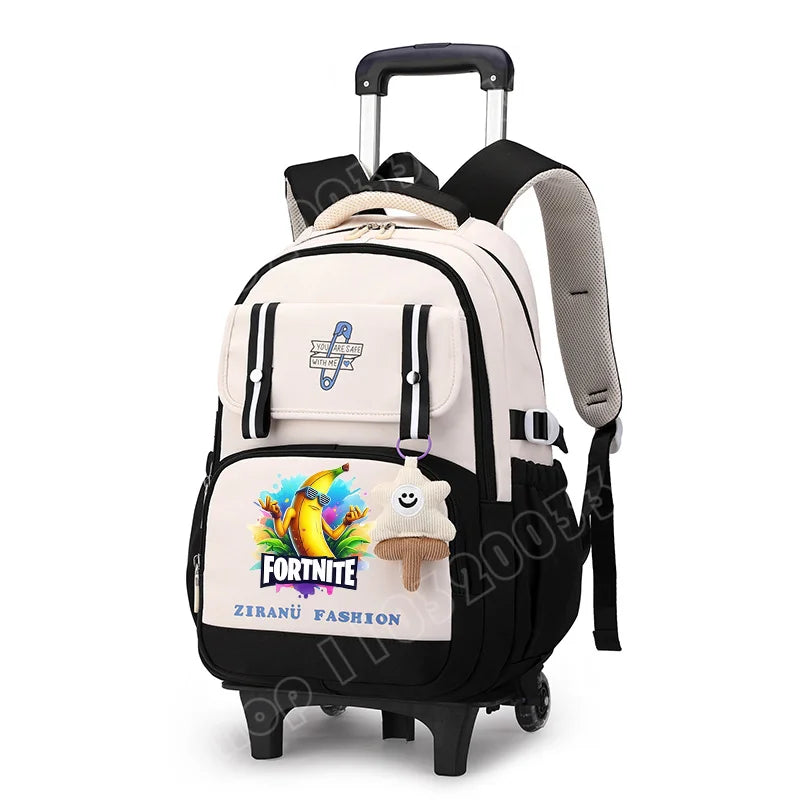 Mochila Escolar com Rodas Fortnite, Grande Capacidade, Impermeável, Leve e Minimalista, para Portátil, Escola e Viagens Casuais
