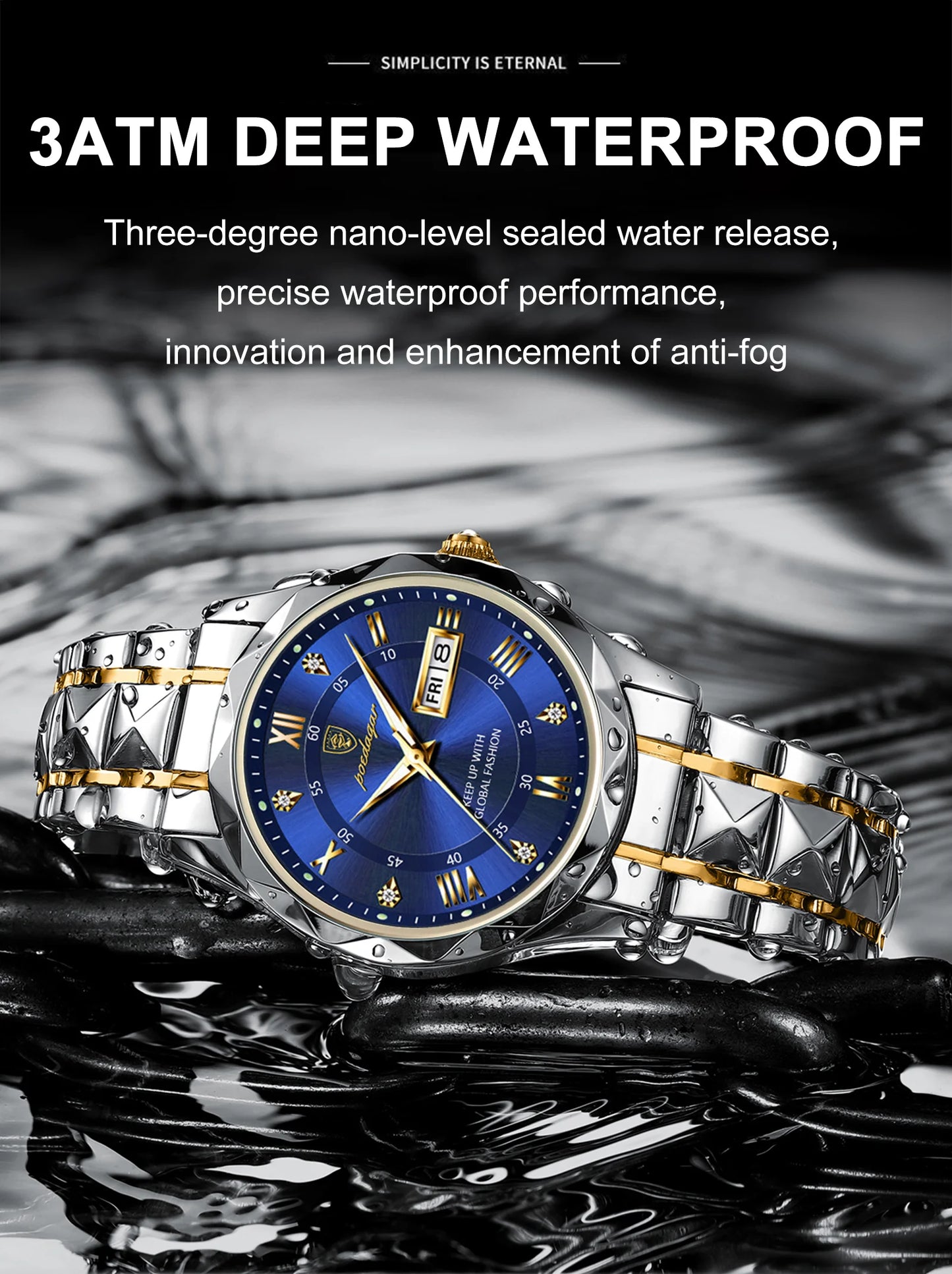POEDAGAR Luxury Business Men's Watches Waterproof Stainless Steel Luminous Man Wristwatch Date Week Quartz Sport Men Watch Reloj
