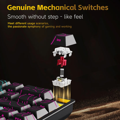 AJAZZ NK68 V2 Wired Mechanical Keyboard Plug and Play 65% Layout Design Sleeve Hot 68-Key Keyboard Colorful Backlight for PC