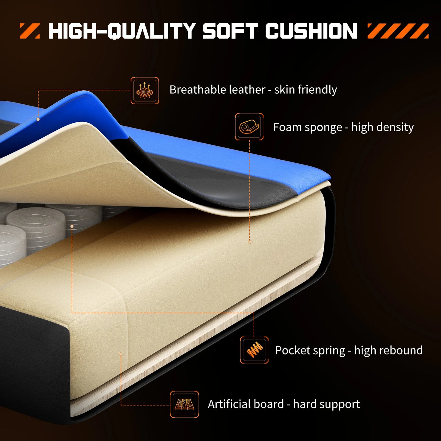 JHK Ergonomic Racing Gaming Chair Adjustable Swivel PU Leather with Headrest and Lumbar Support for Office Computer Living Room