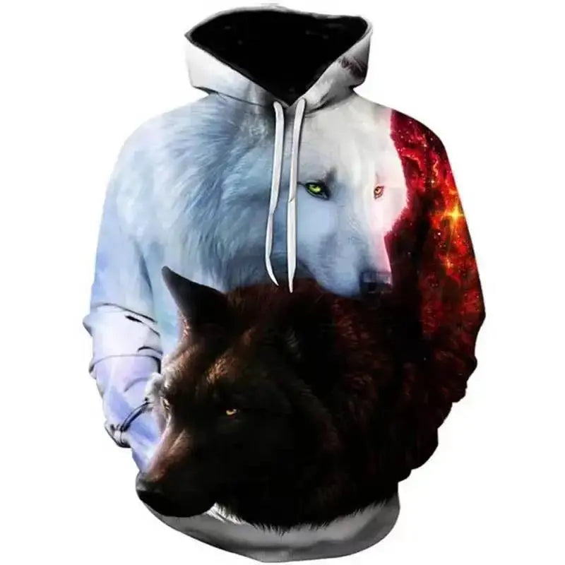 Felpa con cappuccio da uomo Lover Wolf, novità moda autunno 2023, motivo 3D, vestibilità morbida, stile streetwear divertente di marca