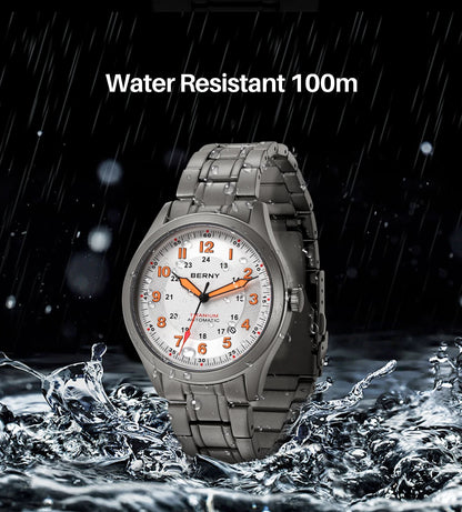 BERNY Automatic Full Titanium Watches for Men Sapphire Super Luminous Mechanical Field Watch Date 10ATM Sports Easy Read