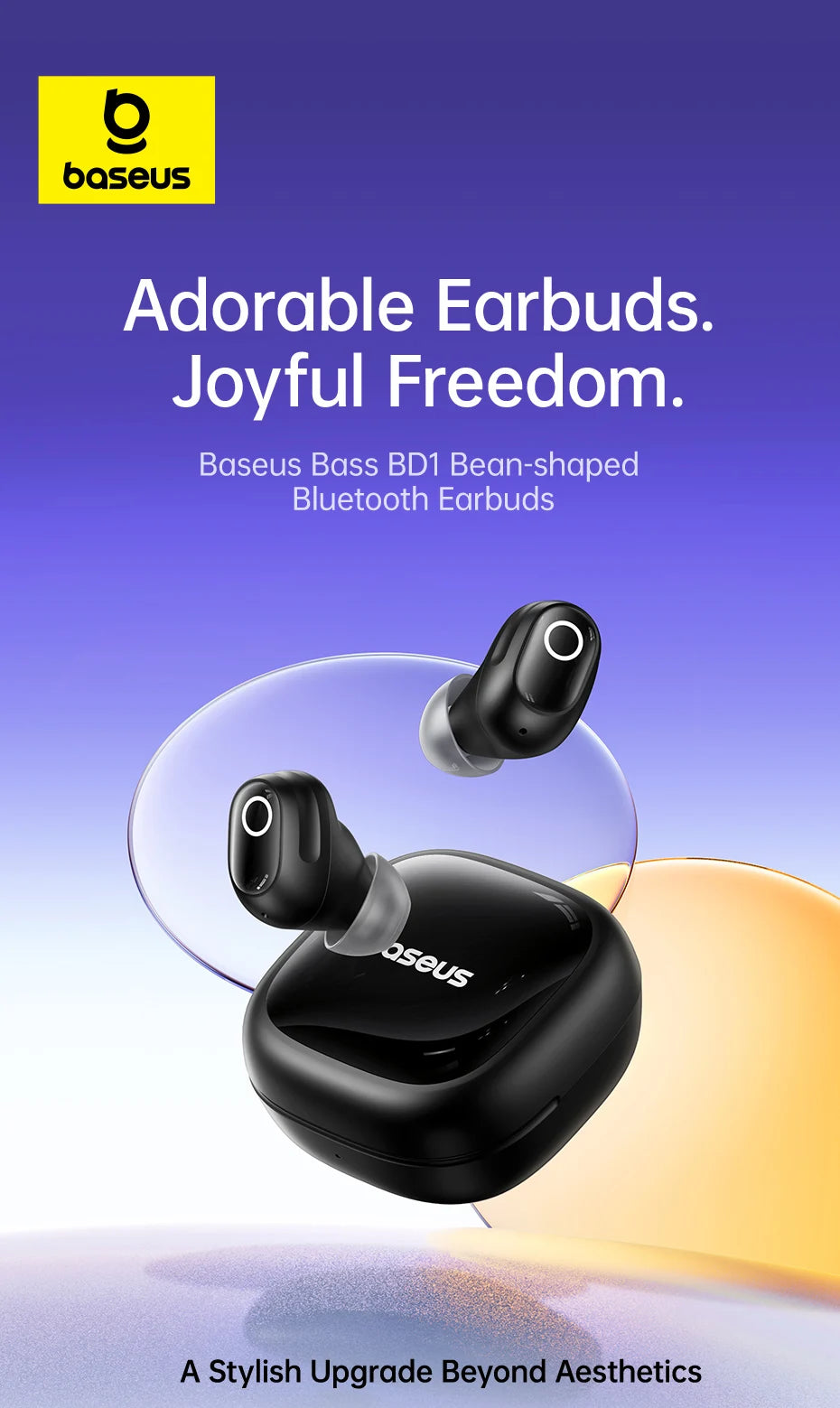 Baseus Bass BD1 Wireless Earphones Bluetooth 5.4 Mini Bean Earbuds 38H Playtime IP55 Waterproof Sports Headphones