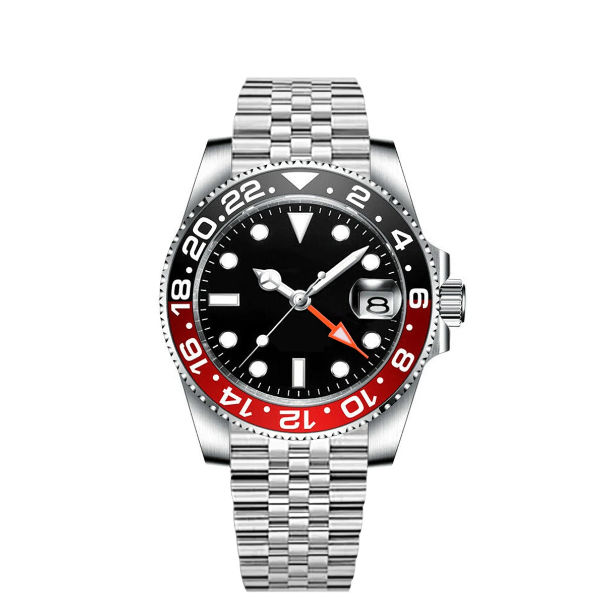 40MM Custom Logo New Men Quart Wristwatch Jubilee Stainless Quartz GMT Watch Sapphire Glass Men Watches Waterproof Luminous