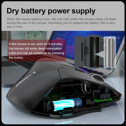 Rato Gaming E-YOOSO X-31 Pro USB Grande com Suporte Bluetooth 2.4G Sem Fios PAW3212 4800 DPI para Gamer, Computador Portátil e PC