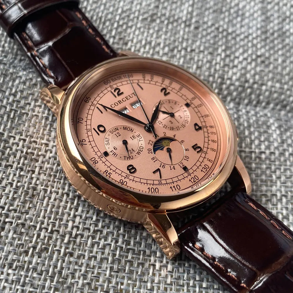 Reloj automático para hombre con multifunción de fecha, día, mes y año, reloj mecánico masculino 316L, caja pulida, indicador día/noche, 42mm