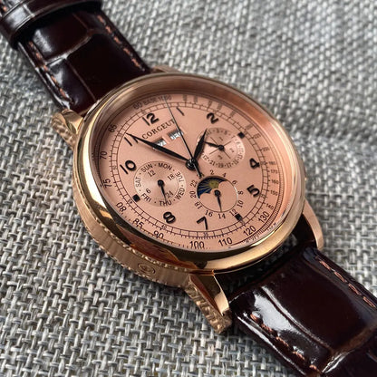 Reloj automático para hombre con multifunción de fecha, día, mes y año, reloj mecánico masculino 316L, caja pulida, indicador día/noche, 42mm