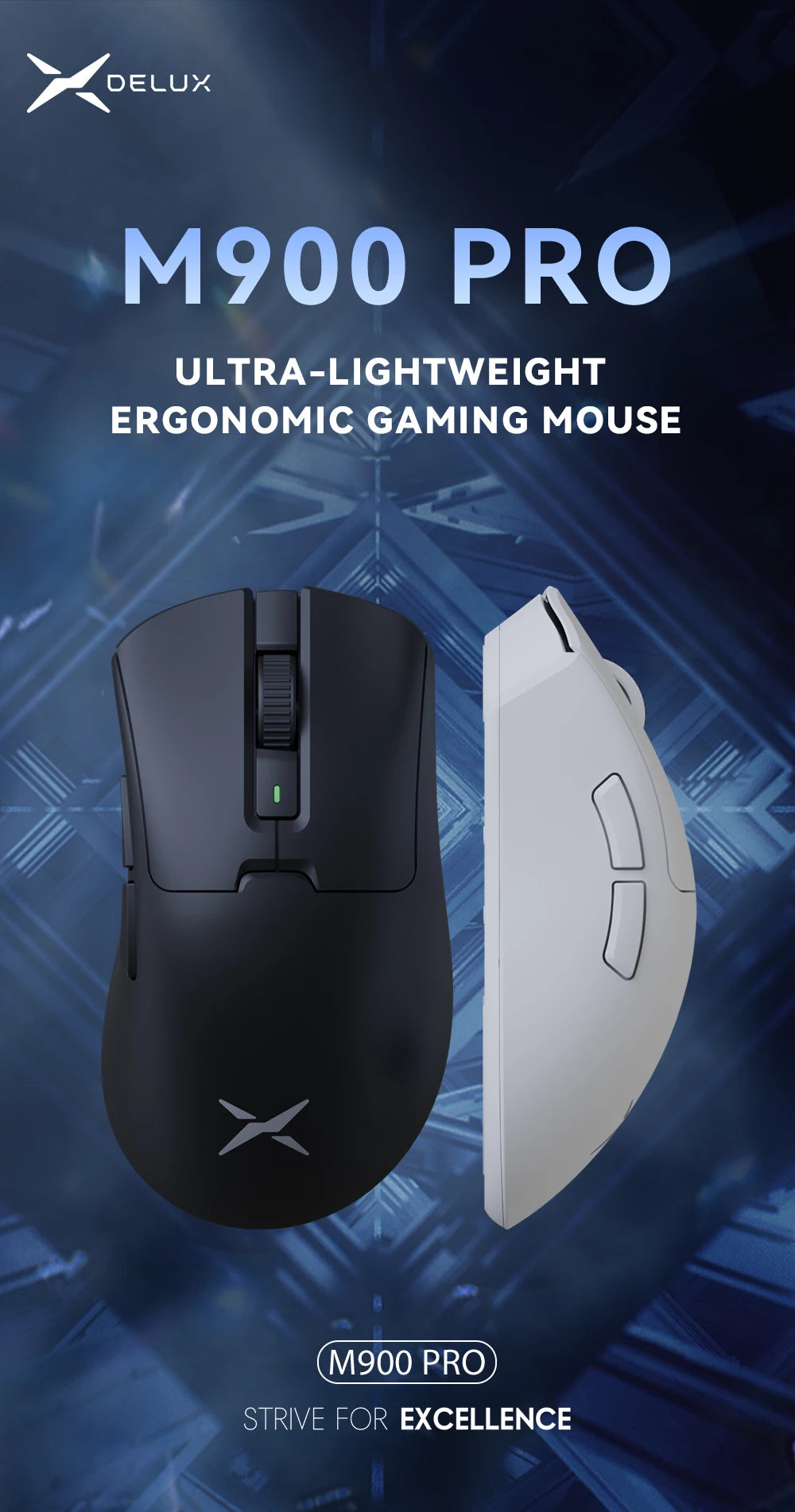 Delux M900Pro Ergonomic Wireless Gaming Mouse 8K PAW3395 Magnetic RGB Charging Dock Rechargeable Wired Mice for Big Hand PC