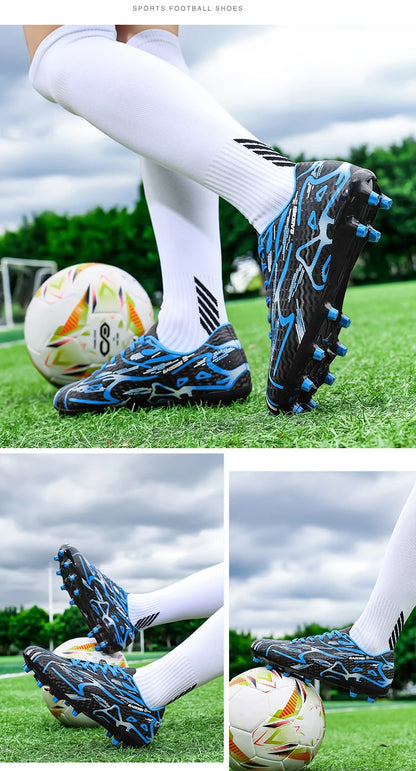 Chaussures de football à crampons longs et basses, chaussures de sport respirantes et antidérapantes pour hommes, chaussures de sport résistantes à l'usure pour l'entraînement sur gazon naturel