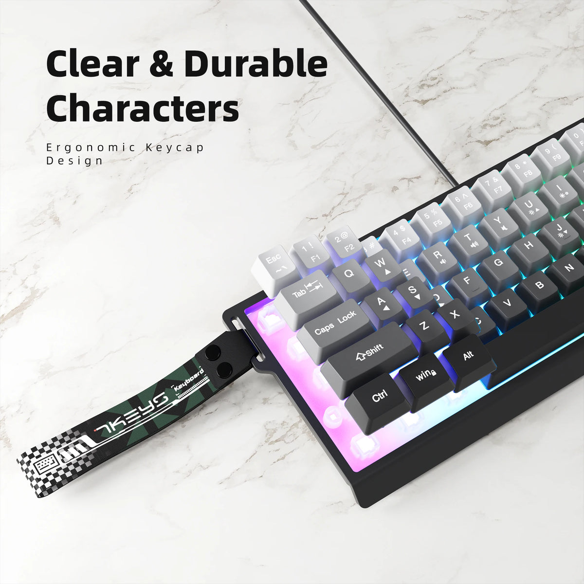 Tastatură cu fir compactă 7KEYS 60%, cu iluminare RGB, capace de taste cu gradient, tastatură de gaming USB pentru PC-uri cu Windows, laptopuri și tablete