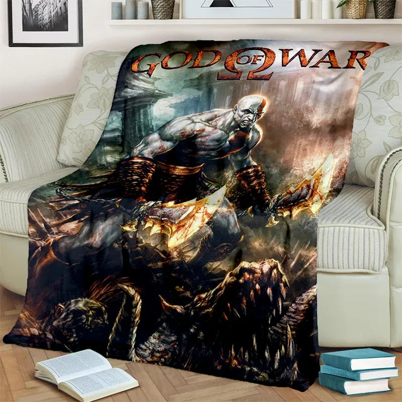 3D God of War Games Gamer Kratos HD Blanket,Soft Throw Blanket for Home Bedroom Bed Sofa Picnic Travel Office Cover Blanket Kids