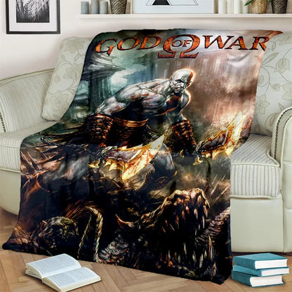 3D God of War Games Gamer Kratos HD Blanket,Soft Throw Blanket for Home Bedroom Bed Sofa Picnic Travel Office Cover Blanket Kids