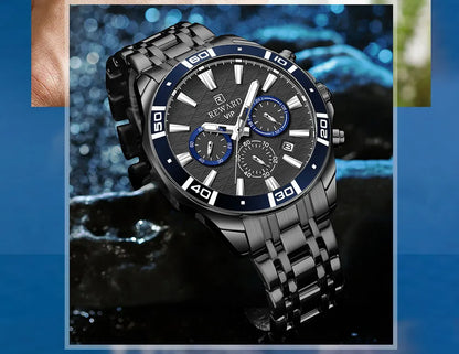 REWARD Mens Watches Waterproof  Luminous Quartz Wristwatch Business Stainless Steel Strap with gift box