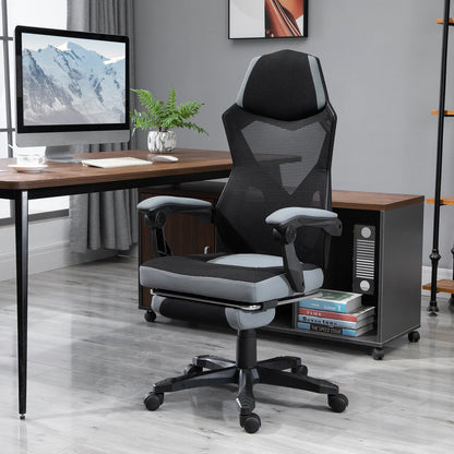 Ergonomic Gaming Office Chair, Grey & Black, Adjustable Height, 360° Swivel, Mesh Fabric, High-Density Foam, Easy Assembly