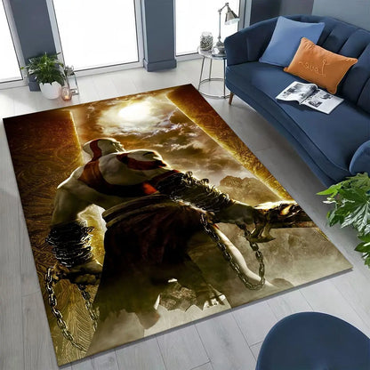 Classics God of War Kratos 3A Game Gamer Rug for Bedroom Living Room Sofa Home Doormat Decor, Large Kids Play Non-slip Floor Mat