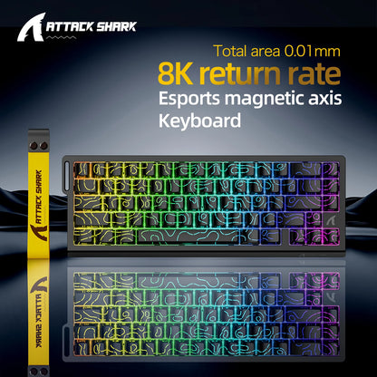 Teclado mecânico magnético ATTACK SHARK X68HE X68Pro He para gaming profissional, acionamento rápido de 0.01mm, 8000Hz, SOCD/Rs, 0.125ms, taxa de 128K