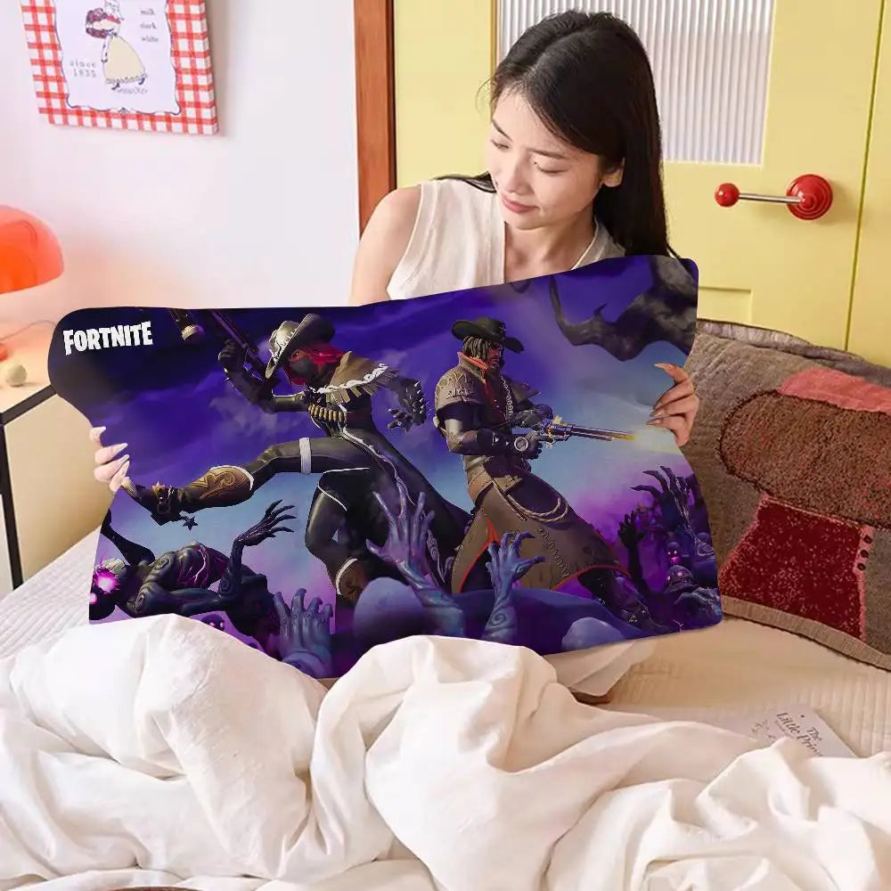 Toalha de almofada antiderrapante premium Cartoon Game F-FortniteS em poliéster de secagem rápida, com fronha antiderrapante segura.