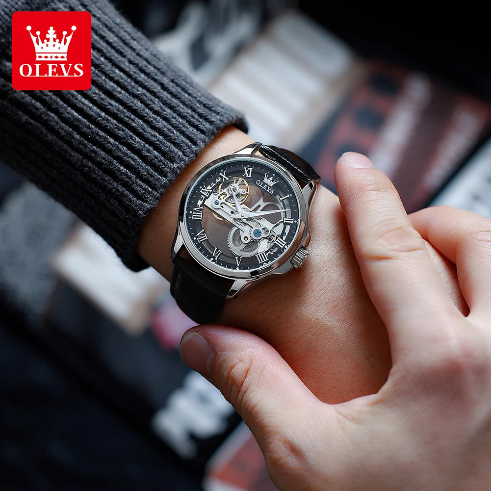 OLEVS 6661 Men's Top Brand Luxury All-Transparent Hollow Mechanical Watch, Original Fashion, Waterproof Classic Design