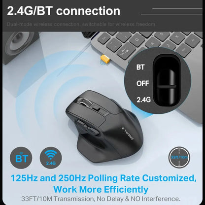 Rato Gaming E-YOOSO X-31 Pro USB Grande com Suporte Bluetooth 2.4G Sem Fios PAW3212 4800 DPI para Gamer, Computador Portátil e PC