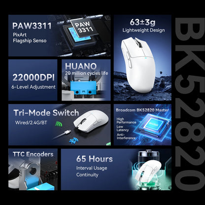 ATTACK SHARK X11 Gaming Mouse and X11 SE Wireless Mouse 22000 DPI, PAW3311 Sensor, BT/2.4G/Wired, 59g Lightweight, 2000W Clicks