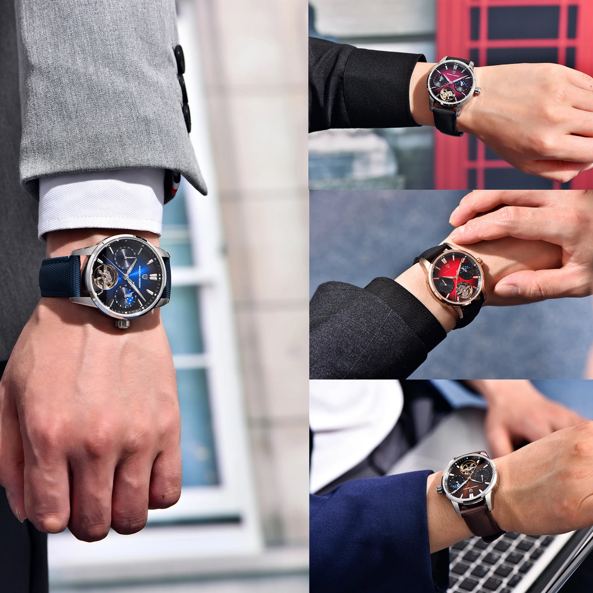 PAGANI DESIGN – Mekanisk lyxklocka för män, 41 mm, safirglas, läderarmband, vattentät, pilotstil, med tourbillon och månfas