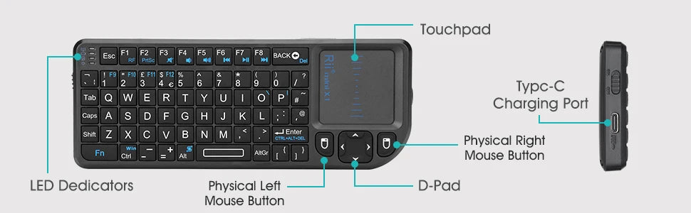 Teclado inalámbrico mini original Rii X1 de 2.4GHz en inglés/RU/ES/FR con panel táctil para Android TV Box/PC/portátil