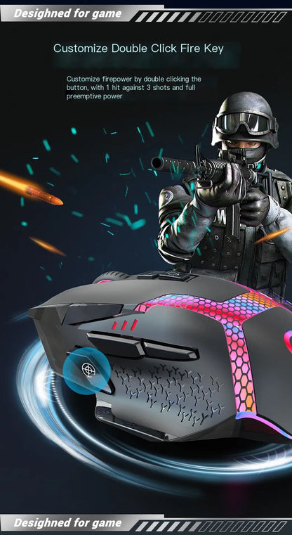 Rato Gaming com Fio 12000 DPI Ajustável, Programação de Macros, Retroiluminação RGB, Design Ergonómico, Tecla Fire, E-sport, Rato para PC