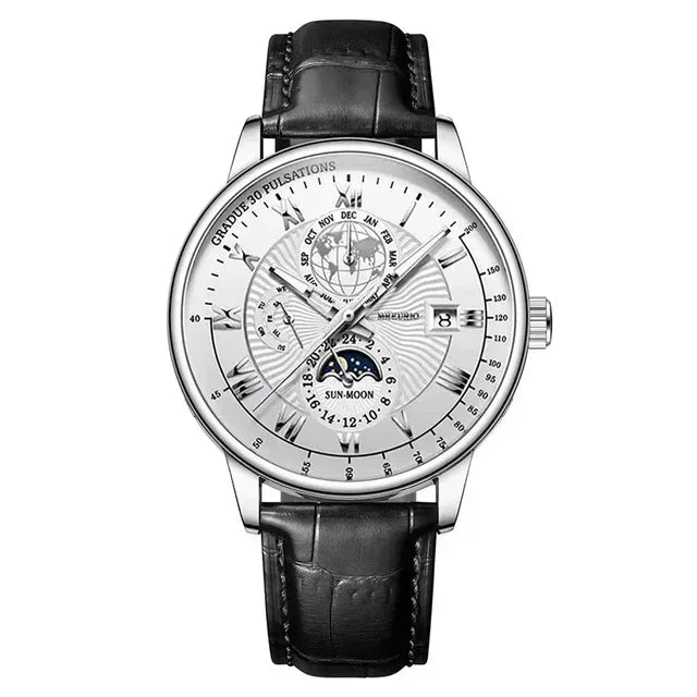 Men’s Luxury Sport Quartz Watch -  Waterproof Luminous Dial, Leather Strap & Date Display