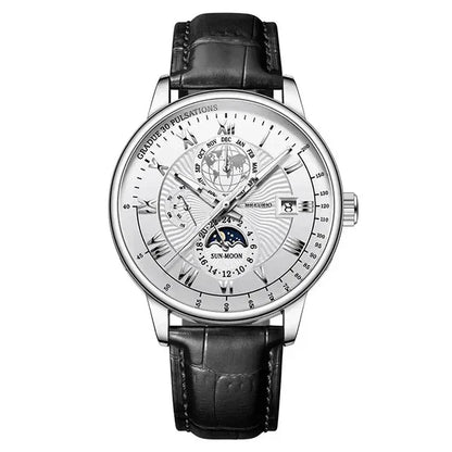 Men’s Luxury Sport Quartz Watch -  Waterproof Luminous Dial, Leather Strap & Date Display