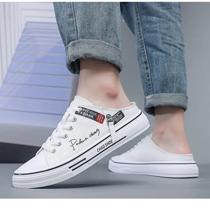 Tendance Designers hommes demi pantoufles été homme chaussures vulcanisées antidérapant résistant à l'usure chaussures en toile chaussures à bouche peu profonde pour hommes