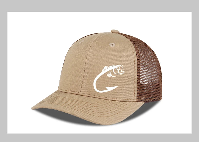 Trucker-kasket med bass-fiskekrog-print, justerbar, unisex, mesh, til fiskeentusiaster, solhat