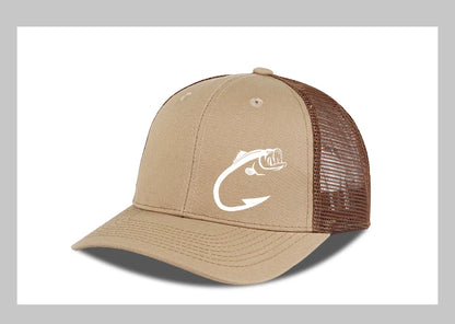 Trucker-kasket med bass-fiskekrog-print, justerbar, unisex, mesh, til fiskeentusiaster, solhat
