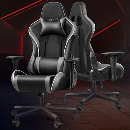 Ergonomic Gaming Chair with Headrest & Lumbar Pillow, 135° Reclining PU Leather Computer Chair for Gaming Office Setup
